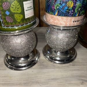 Bath & Body Works Silver Sparkle Crystal Ball Candle Holders